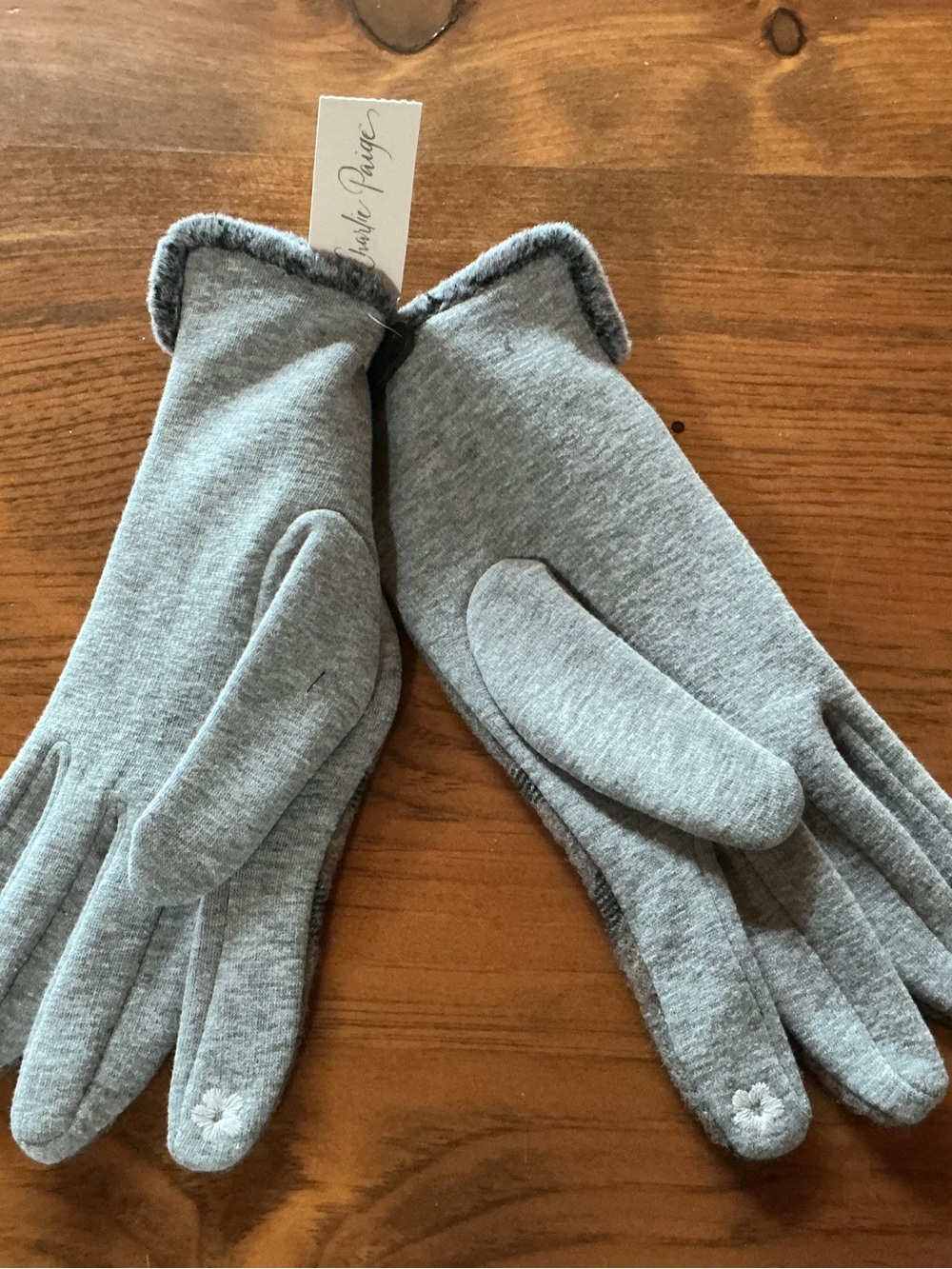 Charlie Paige Gray Plaid Gloves with Pom Accents & Touchscreen Tips - Picture 2 of 5